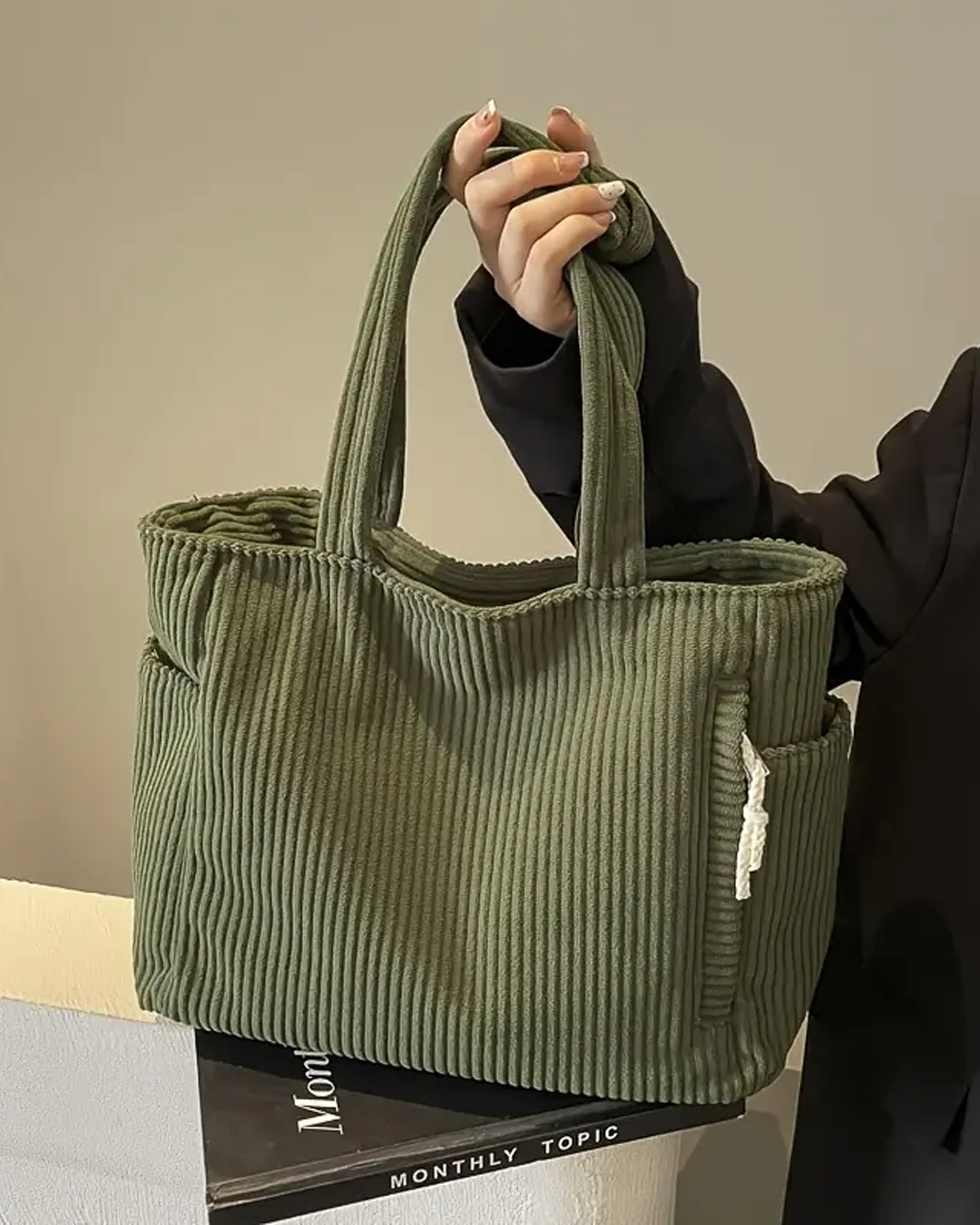 Tilda – Ribbed Tote Bag with Cord Detail