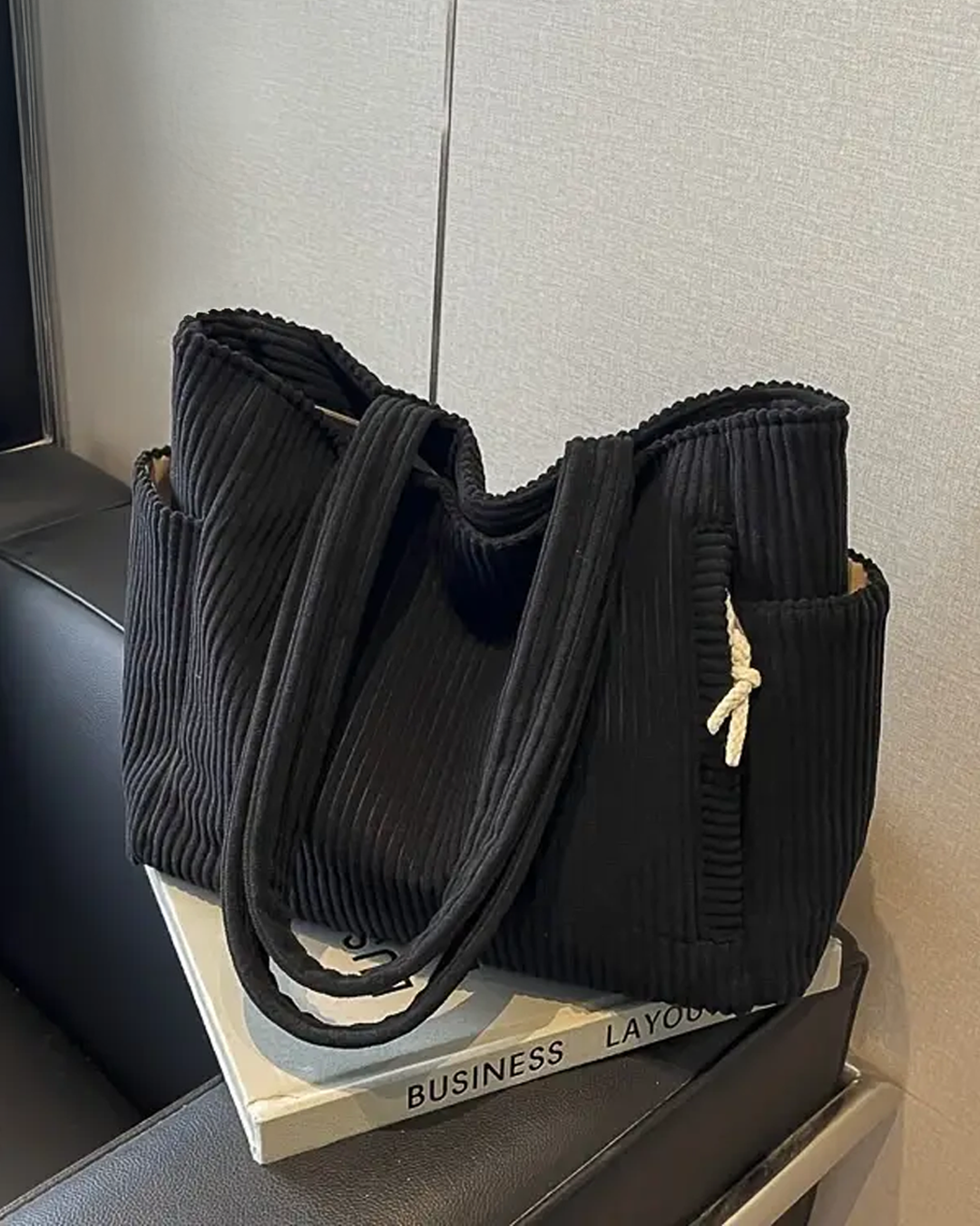 Tilda – Ribbed Tote Bag with Cord Detail