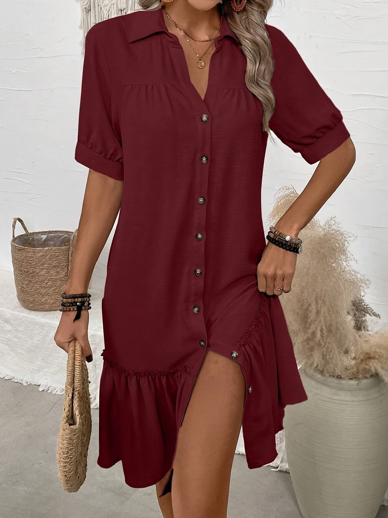 Maevelle | Buttoned Boho Midi Dress