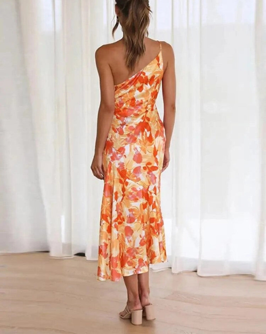 Genevieve | Women's Wedding Guest Floral Asymmetric Midi Dress